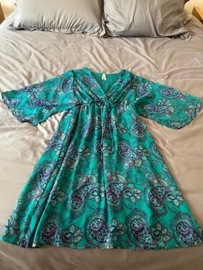 Roper Teal Paisley V-Neck Dress